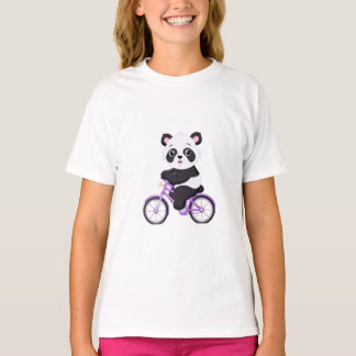Schattige baby panda rijdt op paarse fiets Cartoon T-shirt