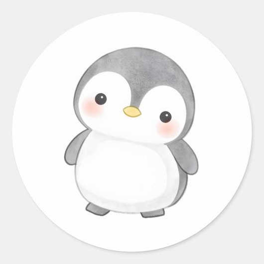 Schattige Baby Penguin Chick Sticker Waterverf (Voorkant)