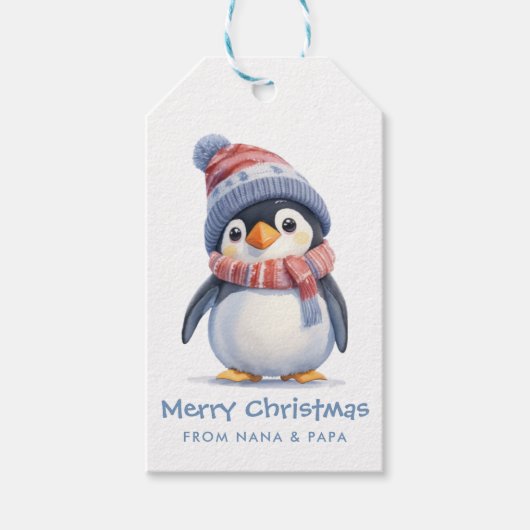 Schattige Baby Penguin Kinder Vakantie Kerstmis Cadeaulabel (Voorkant)