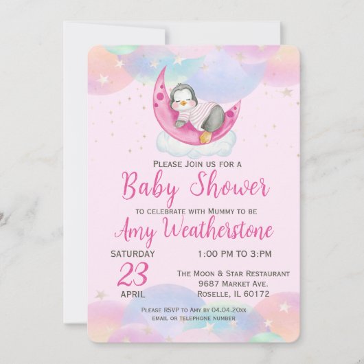 Schattige Baby Penguin Roze Baby shower Kaart (Voorkant)