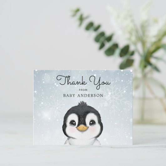 Schattige Baby Penguin Winter Dank u Briefkaart (Staand voorkant)