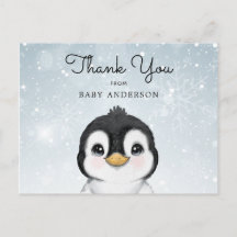 Schattige Baby Penguin Winter Dank u Briefkaart