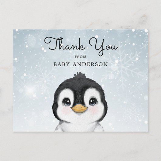 Schattige Baby Penguin Winter Dank u Briefkaart (Voorkant)