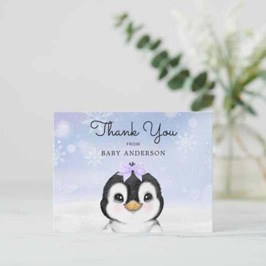 Schattige Baby Penguin Winter Dank u Briefkaart (Staand voorkant)