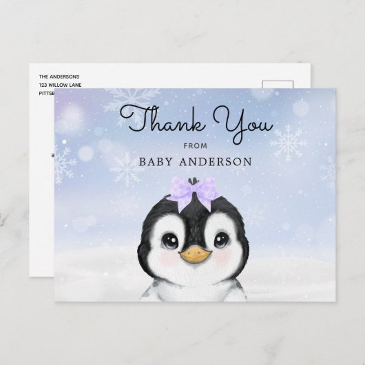 Schattige Baby Penguin Winter Dank u Briefkaart (Voorkant / Achterkant)