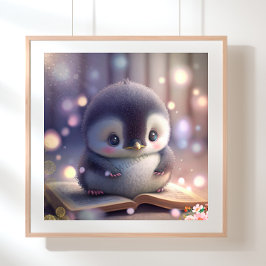 Schattige baby pinguïn die een boek leest Kunst Ki Poster