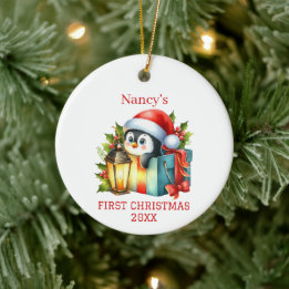 Schattige Baby Pinguïn Kerst Keramisch Ornament