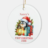 Schattige Baby Pinguïn Kerst Keramisch Ornament (Links)