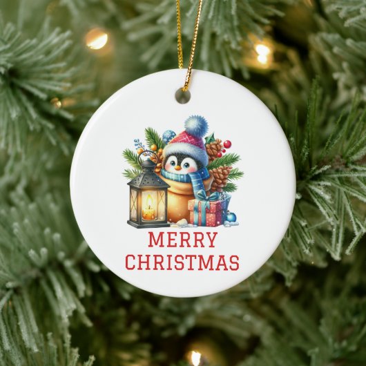 Schattige Baby Pinguïn Kerst Keramisch Ornament (Boom)
