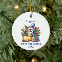 Schattige Baby Pinguïn Kerst Keramisch Ornament
