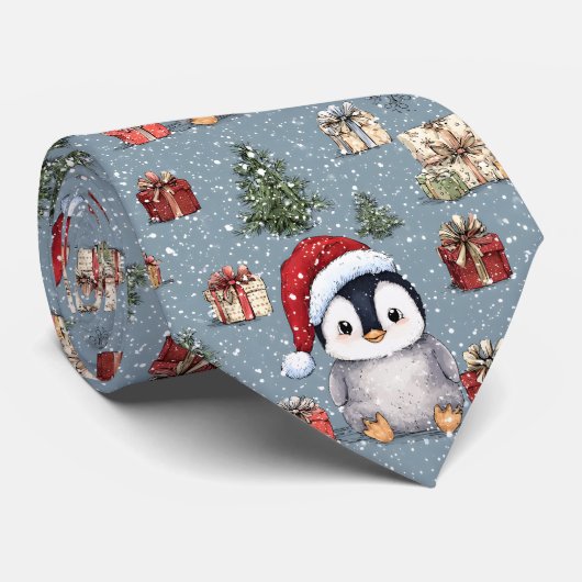 Schattige Baby Pinguïn Kerstmis Stropdas (Opgerold)