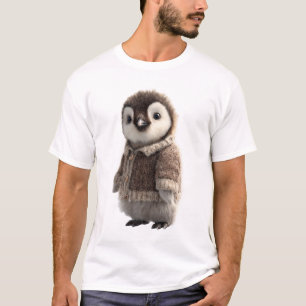 Schattige Baby Pinguïn met een Knus Gebreid Bruin T-shirt