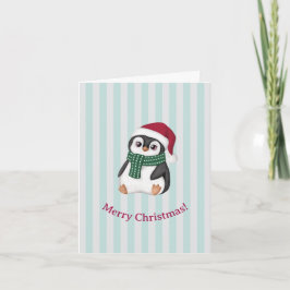 Schattige Baby Pinguïn met Kerstman Hoed Kerstmis Feestdagen Kaart