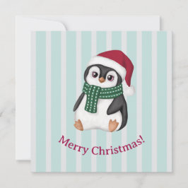 Schattige Baby Pinguïn met Kerstman Hoed Kerstmis Feestdagenkaart