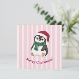 Schattige Baby Pinguïn met Kerstman Hoed Kerstmis Feestdagenkaart