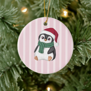 Schattige baby pinguïn met kerstmuts Kerstmis Keramisch Ornament
