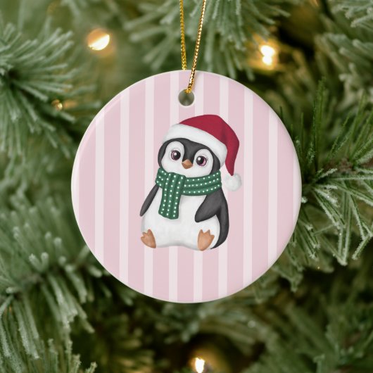 Schattige baby pinguïn met kerstmuts Kerstmis Keramisch Ornament (Boom)