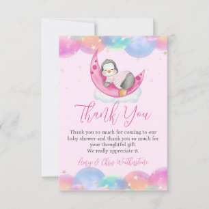 Schattige Baby Pinguïn Roze Baby Shower Bedankkaart