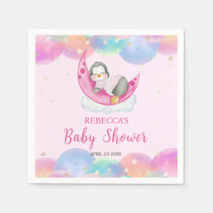 Schattige Baby Pinguïn Roze Baby Shower Servet