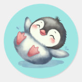 Schattige Baby Pinguïn Schattige Speelse Waterverf Ronde Sticker (Voorkant)