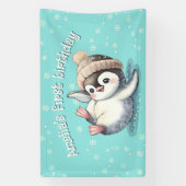 Schattige Baby Pinguïn Verjaardag Schattigee Water Spandoek (Verticaal)