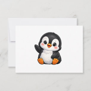 Schattige baby pinguïn zwaaiend cartoon karakter k bedankkaart