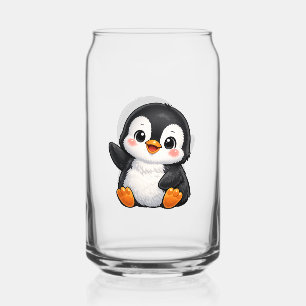 Schattige baby pinguïn zwaaiend cartoon karakter k blikvorm glas