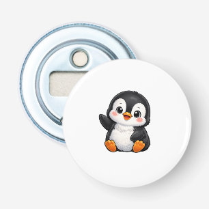 Schattige baby pinguïn zwaaiend cartoon karakter k button flesopener