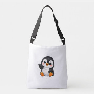 Schattige baby pinguïn zwaaiend cartoon karakter k crossbody tas
