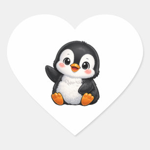 Schattige baby pinguïn zwaaiend cartoon karakter k hart sticker