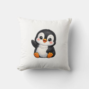 Schattige baby pinguïn zwaaiend cartoon karakter k kussen
