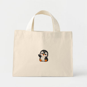 Schattige baby pinguïn zwaaiend cartoon karakter k mini tote bag