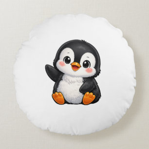 Schattige baby pinguïn zwaaiend cartoon karakter k rond kussen