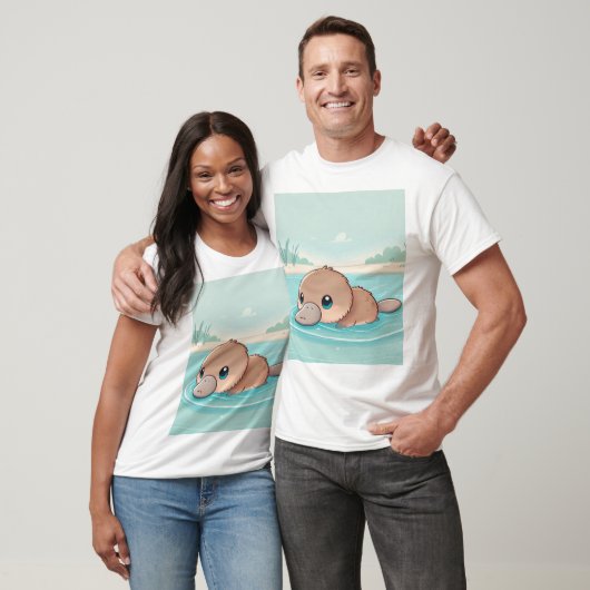 Schattige Baby Platypus Zwemmen T-Shirt Design (Unisex)