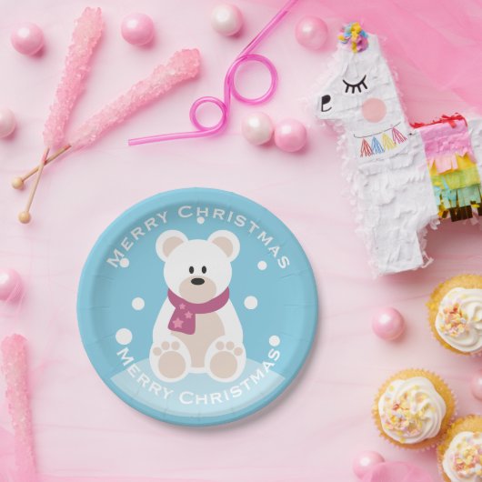 Schattige Baby Polar Beer Vrolijk kerstfeest Papieren Bordje (Feest)