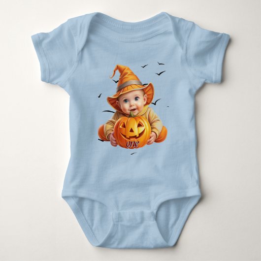 Schattige Baby pompoen in een Halloween Bodysuit (Voorkant)