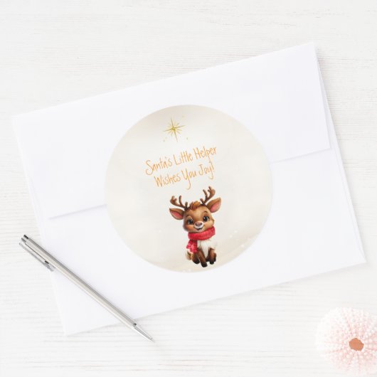 Schattige Baby rendier kerstboodschap Ronde Sticker (Envelop)