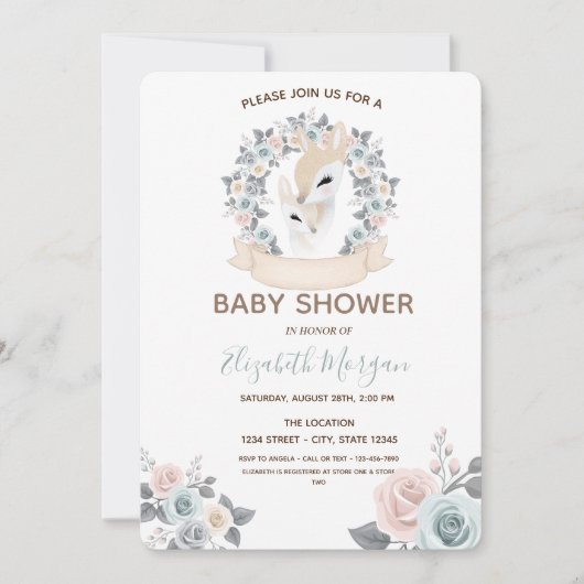 Schattige Baby Rendieren Bloemen Baby shower Kaart (Voorkant)