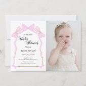 Schattige Baby Roze Coquette Bow Foto Baby shower Kaart (Voorkant)