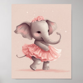 Schattige baby roze olifant met polka dot dress poster