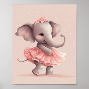 Schattige baby roze olifant met polka dot dress poster