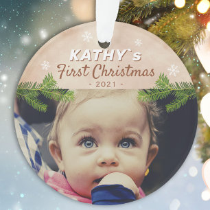 Schattige baby`s eerste kerst-sneeuwvlok dennenfot ornament