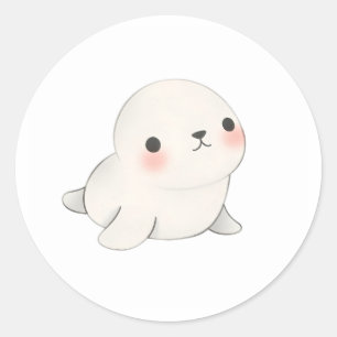 Schattige Baby Seal Pup Waterverf Print Sticker