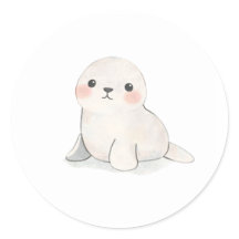 Schattige Baby Seal Pup Waterverf Print Sticker