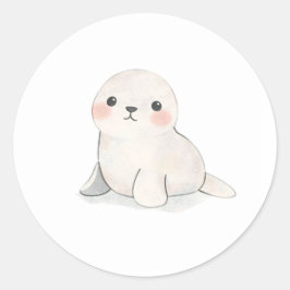 Schattige Baby Seal Pup Waterverf Print Sticker