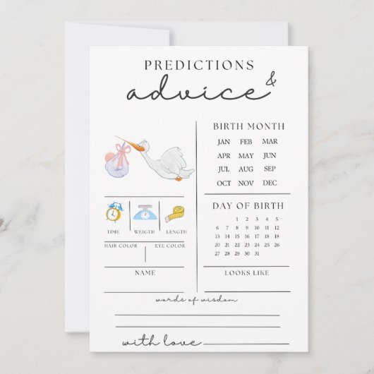 Schattige Baby shower advies en voorspellingen Kaa Kaart (Voorkant)