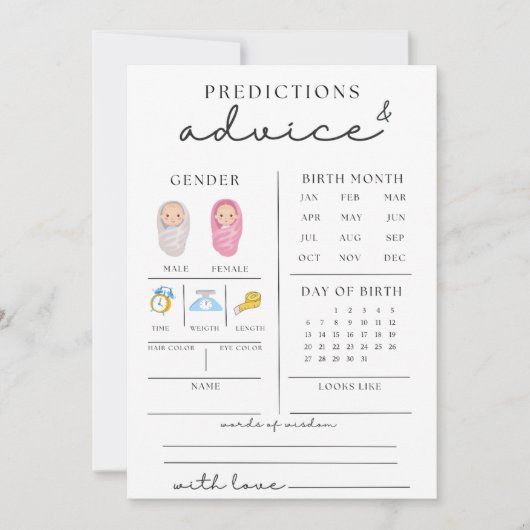 Schattige Baby shower advies en voorspellingen Kaa Kaart (Voorkant)