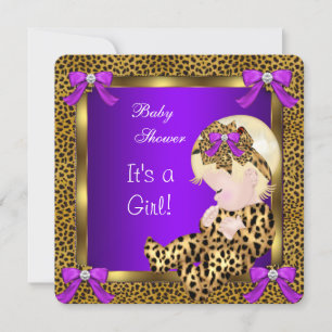 Schattige baby shower baby meisje luipaard paars g kaart