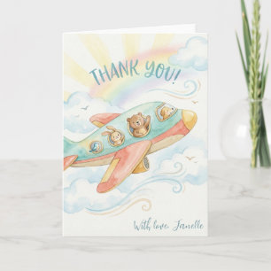 Schattige baby shower bedank je regenboog vliegtui kaart