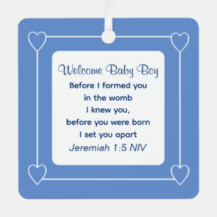 Schattige Baby shower Bijbelvers Blauw Feestgunst Metalen Ornament